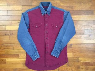 90s Wrangler Denim Navy Blue Maroon Western Shirt taille MEDIUM - 18121
