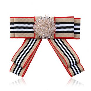Wcysin Trendy Stain Stripe Bow Tie Ribbon Pre Tied Neck Tie with Rhinestone