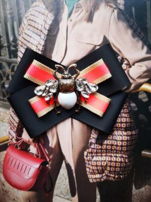 New Designer Inspired Striped noen rose pearled Bee Fashion Woman - Man Brooches Long Ribbon Bow, Bow Tie Collar Accessoires Handmade