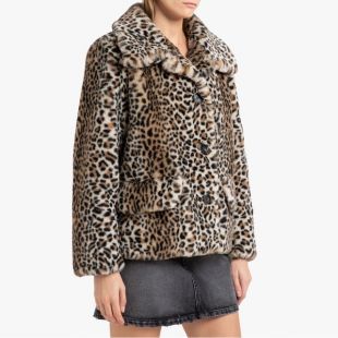 Manteau court imitation fourrure léopard
