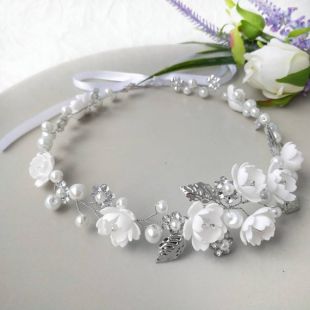 Fleur blanche cheveux couronne cheveux de mariée pièce Flower girl casque fleur bandeau serre-tête perles parure de mariage
