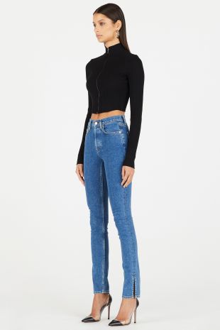 High Split Denim in Stone Blue