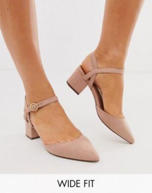 Faux Suede Low Block Heeled Shoes