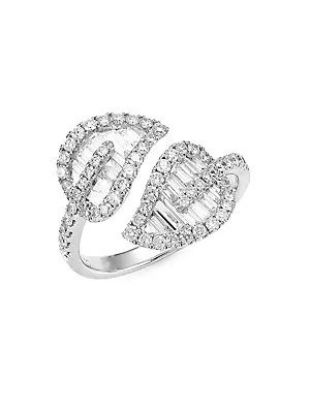 Medium 18K White Gold & Diamond Baguette Leaf Ring