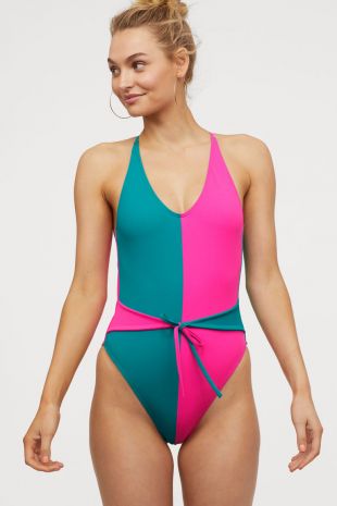 Swimsuit with Ties - Cerise/turquoise - Ladies | H&M US