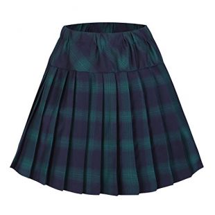 Urban GoCo Femme Mini Jupe Patineuse Ecossais Évasé Tartan Plissé Plaid Court Jupe, Série 6 Vert, M