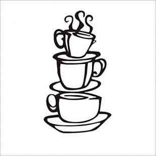 Daorier 1× Café Coupe Autocollants/Tasse à Café Cuisine Art Stickers Muraux pour Décoration de Maison Stickers Muraux Amovibles Noir(Trois tasses)