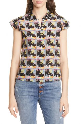 Willa Flutter Sleeve Silk Top