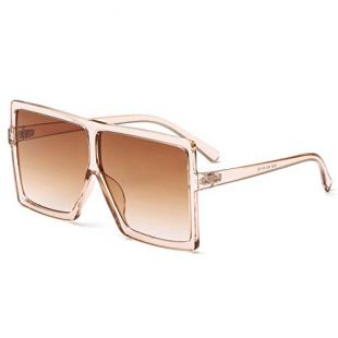 GRFISIA Square Oversized Sunglasses for Women Men Flat Top Fashion Shades (clear orange/tea lens, 2.56)
