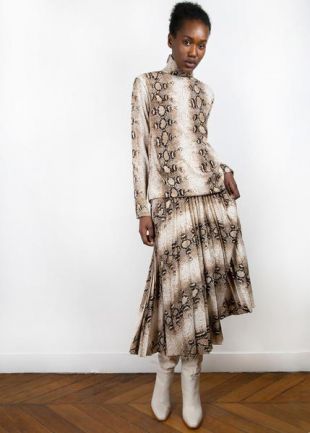 Camille Python Midi Skirt in Brown and White