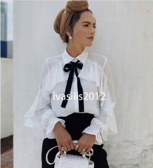 White  Ruffled Shirt with Bow
