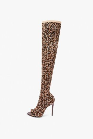 Leopard-Print Stretch-Knit Thigh Boots