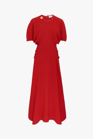 knee length dresses for ladies Gathered Waist Midi Dress - Frost