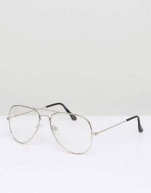 ASOS DESIGN - Lunettes de soleil aviateur avec verres transparents - Argenté | ASOS