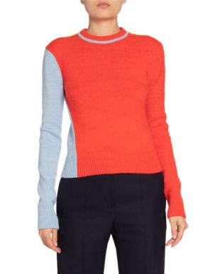 Colorblocked Wool Blend Crewneck Sweater