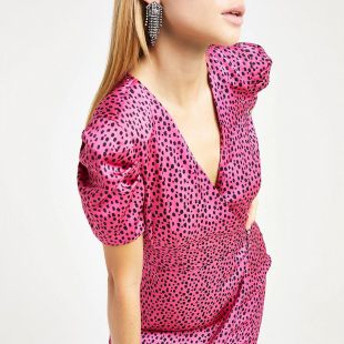 Pink Spot Puff Sleeve Dress