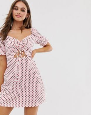 Spot Puff Sleeve Dress