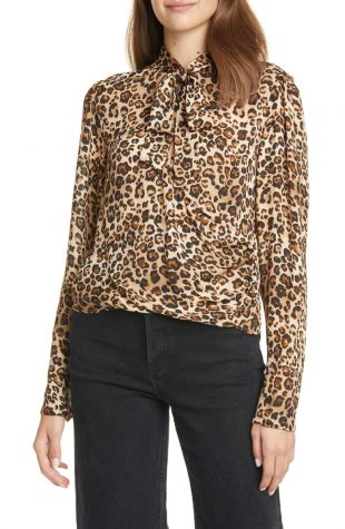 Tie Neck Leopard Print Silk Top