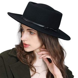 Jeff & Aimy Womens 100% Wool Felt Hat Fedora Panama Hat Wide Brim Pork Pie Hat Winter Church Derby Party Hats Fashion Black