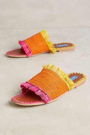 Raffia Fringe Slide Sandals