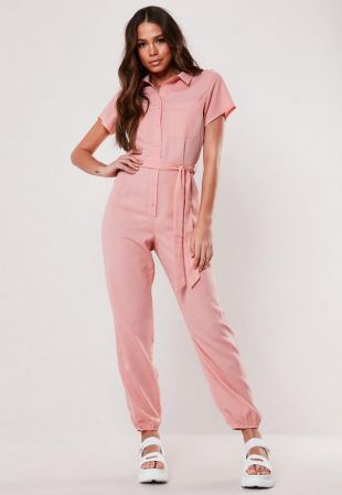 pink belted jumpsuit
