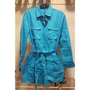 Blue Utility Tie Waist Shirt Dress