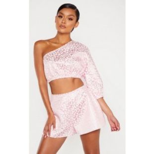 Pink Foil Print One Shoulder Crop Top