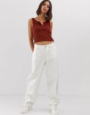 Oversized low rise wide leg jeans in white