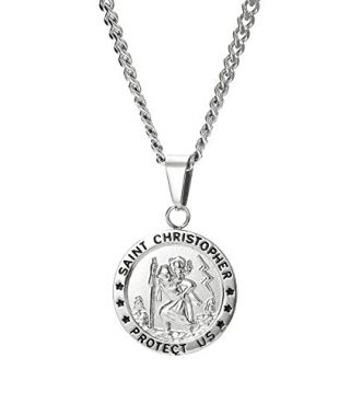 sailimue Stainless Steel Saint Christopher Necklace Pendant Men Women Curb Link Chain 61 cm