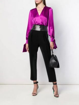 Pantalon Fuselé à Taille Haute à Ornements