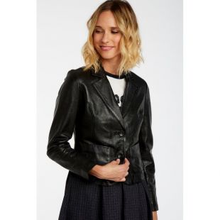 Veste en cuir noir Naf Naf 36, bon état - Vêtements
