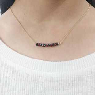 Worn on The Vampire Diaries, Caroline Necklace / Black Spinel and Garnet Bar Necklace / Dainty Gold Necklace / Delicate Layering Necklace