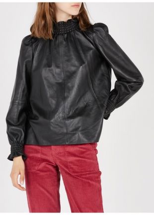TOP COL VICTORIEN EN CUIR NOIR