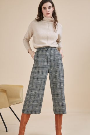 Pantalon large imprimé à carreaux