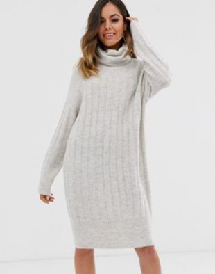 New Look - Roll neck rib jumper dress in grey