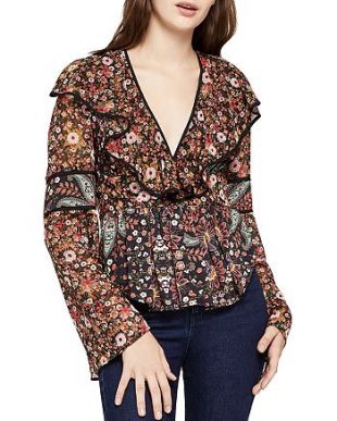 Mixed-Print Peplum Top