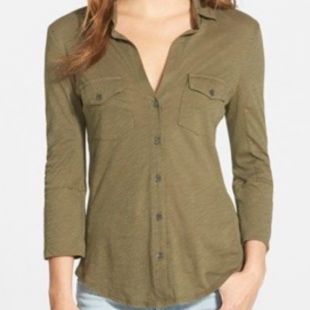 Sheer Slub Side Panel Shirt in Army Green