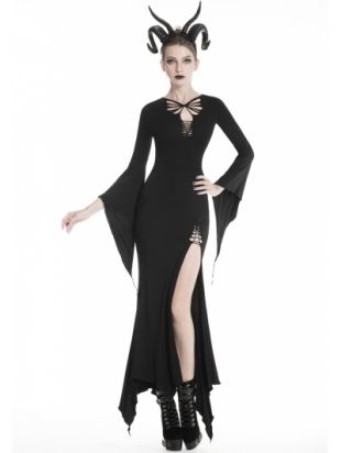 devilnight - Black Sexy Gothic Hallow-out Slim Maxi Dress - Devilnight ...