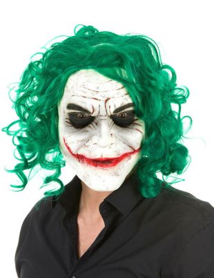 Masque en latex du Joker psychopathe avec cheveux Halloween Neuf Promo ...
