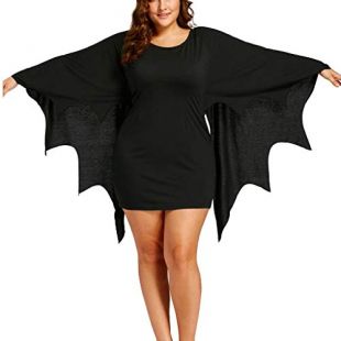 TUDUZ Halloween Jupon Rétro，Femme Jupe Mini-Robe à Manches Longues à Manches Chauve-Souris pour Grande Taille et à col Rond Robes JupeCasual Robe(Noir,EU-46/CN-4XL)