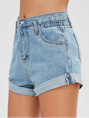 High Waisted Denim Cuffed Shorts