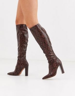Coral Heeled Knee High Boots in Snake