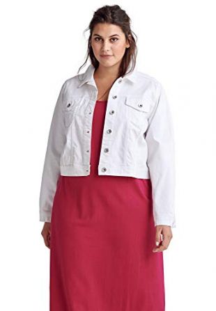 ellos Women's Plus Size Cropped Denim Jacket - 22, White