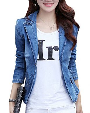 Veste en jean cropped à manches longues avec ourlet brut pour femmes, bleue, personnalisée