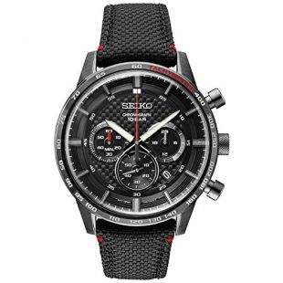 Seiko Men's Stainless Steel Japanese Quartz Leather Calfskin Strap, Black, Casual Watch (Model: SSB359)
