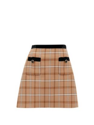 High-rise velvet & checked twill mini skirt