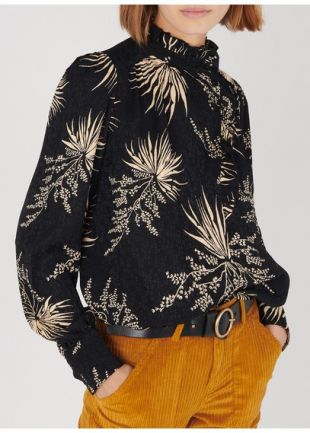 TOP COL VICTORIEN IMPRIMÉ  NOIR