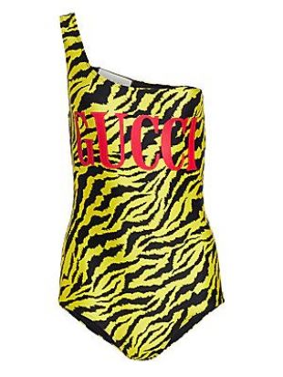 One Shoulder Tiger Logo One-Piece Swimsuit