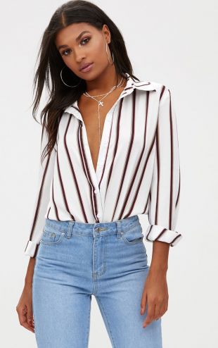 Chemise satinée blanche à rayures