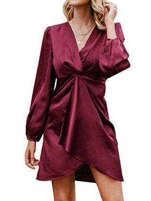 Zandiceno Women's Sexy Bodycon Deep V Party Satin Dresses Mini Club Dress Vestidos